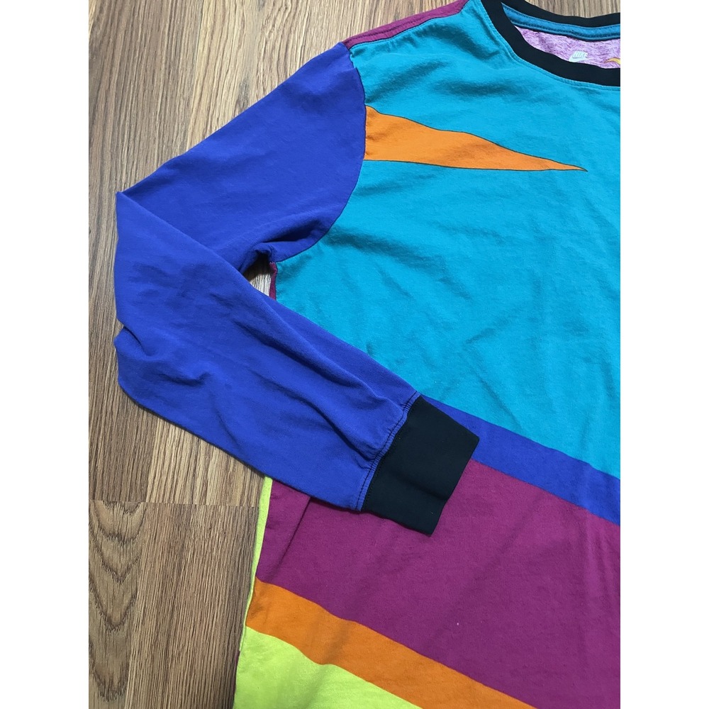 Nike Air T-Shirt Mens Large Retro Geometric Colorblock Long Sleeve Athletic Cut - Picture 5 of 11